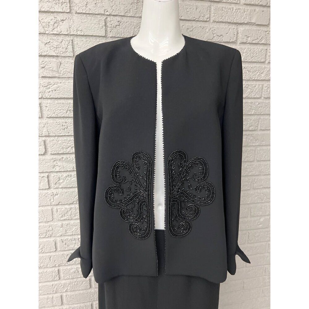 Kasper Women Black Beaded Open Front   Evening Jacket Size 14